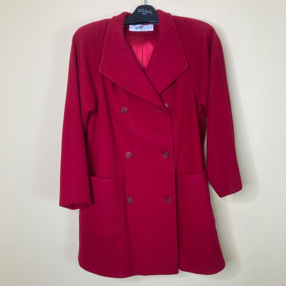Vintage Red Wool Blend Double-Breasted Coat By Images USA Womens 10